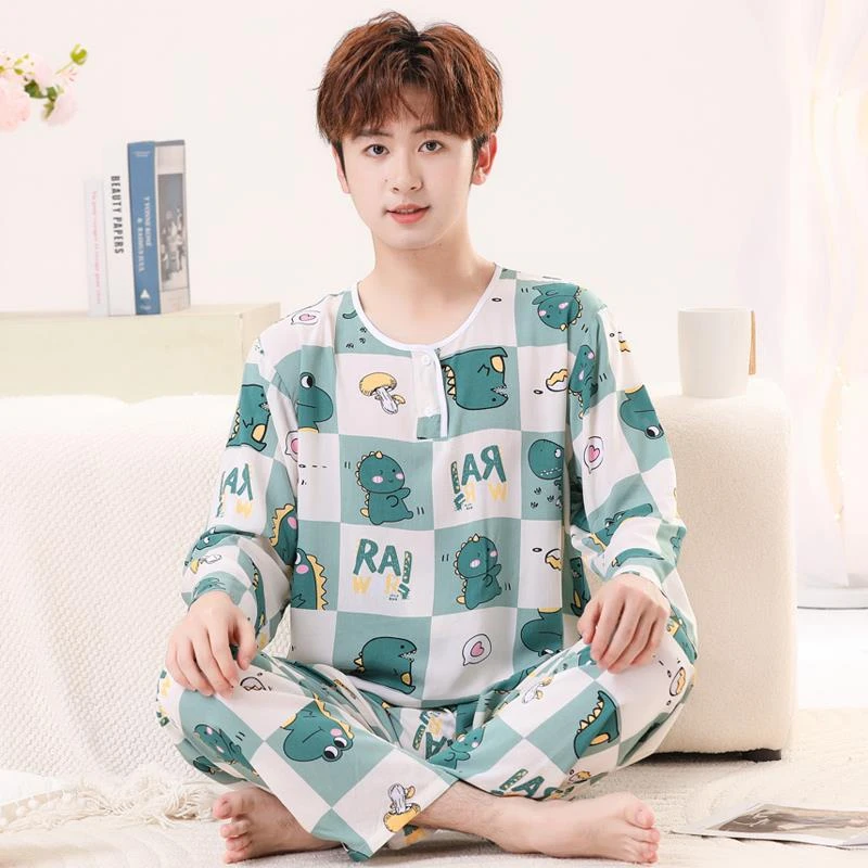 夏季青少年棉绸儿童睡衣大童薄款绵绸男孩长袖男童家居服套装夏日
