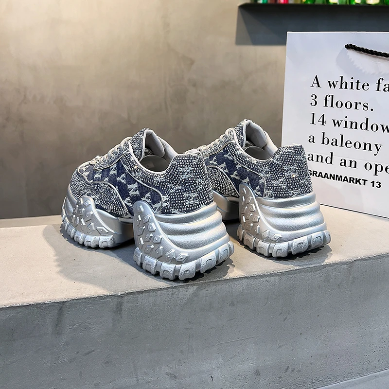 水钻复古网红显瘦老爹鞋女2025夏季新款厚底增高运动休闲鞋E90-2
