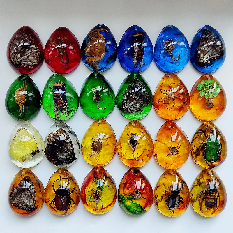 纯手工艺品个性创意挂件人造琥珀密封天然昆虫标本立体水滴形饰品