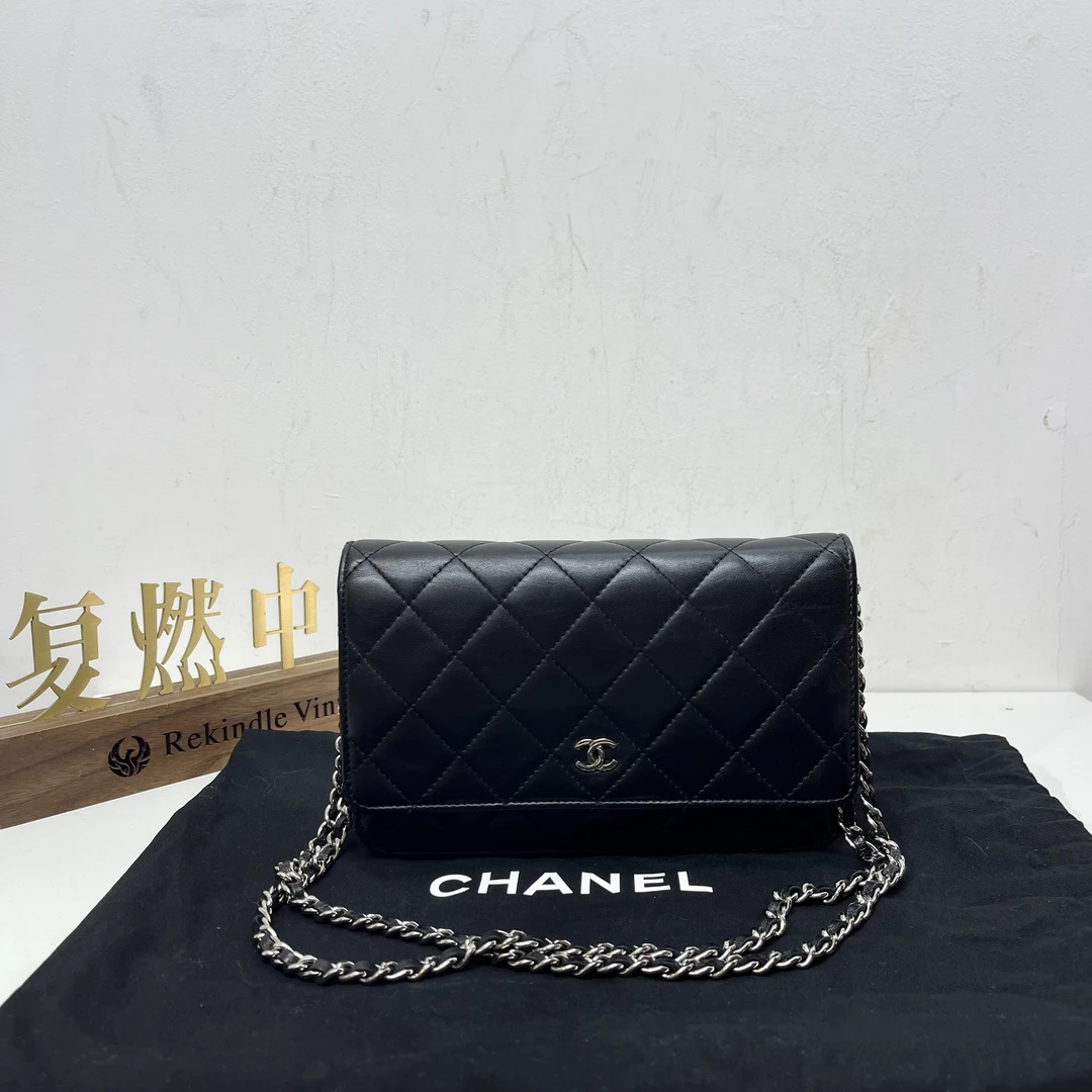 95新 Chanel/香奈儿 复燃精选/香奈儿 黑银woc链条包