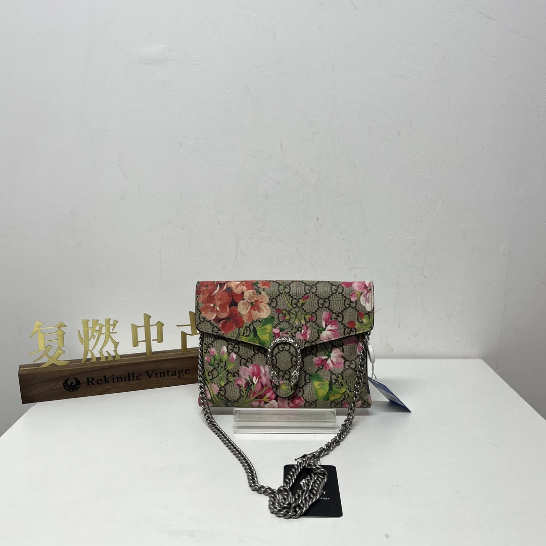 95新 GUCCI/古驰 复燃精选/古驰 花卉图案老花酒神woc链条包