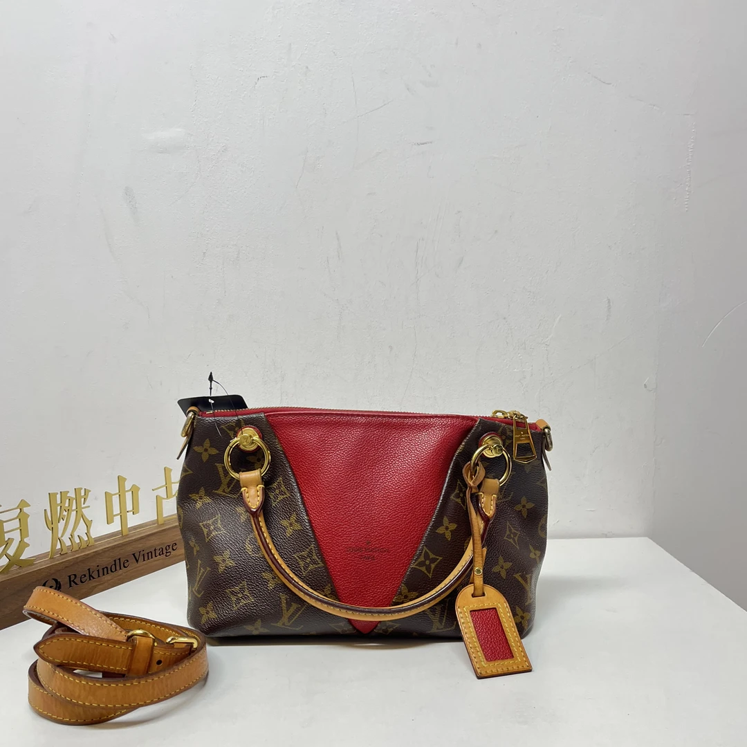 95新 LouisVuitton/路易威登 复燃精选/LV 红色拼老花v托特斜挎包