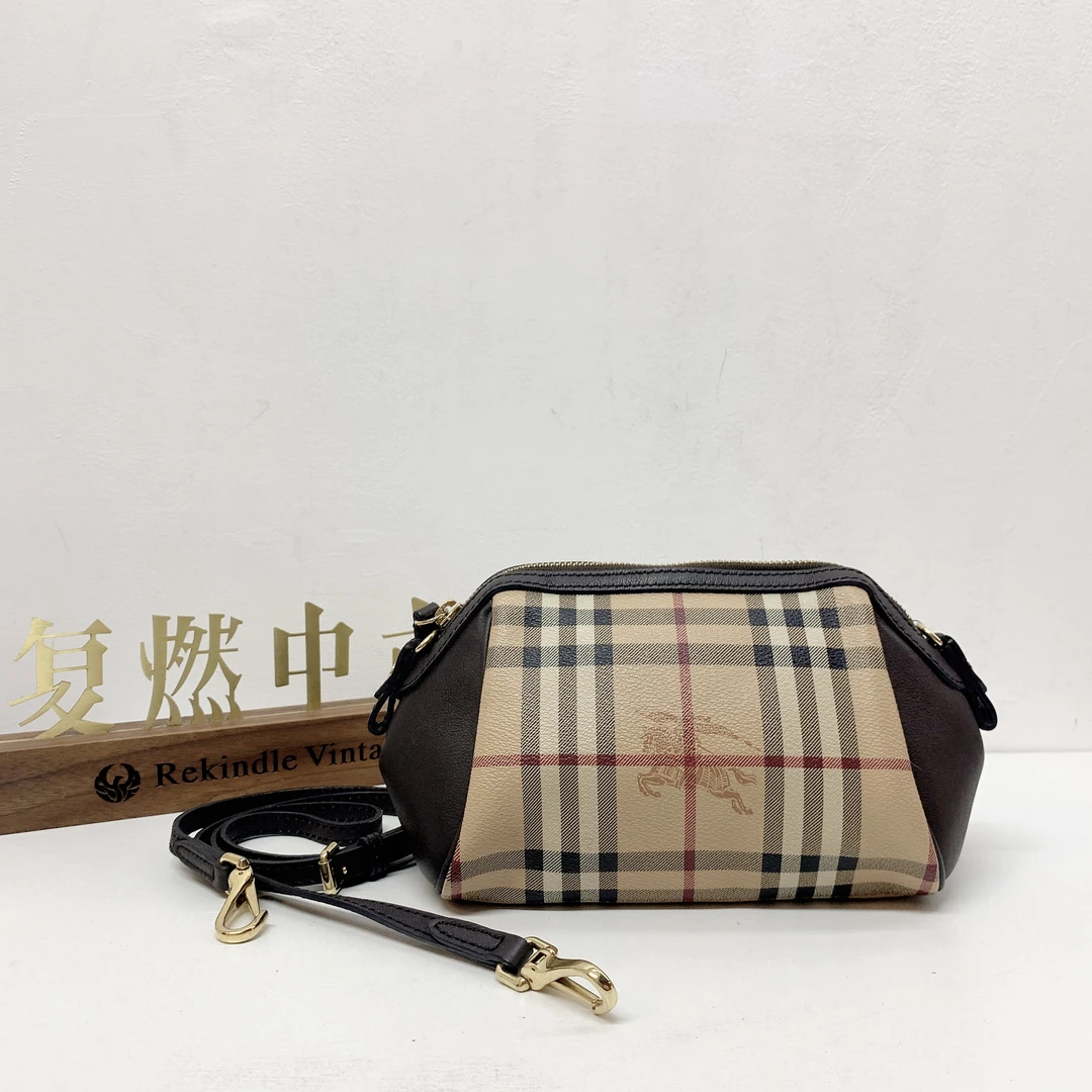95新 BURBERRY/博柏利 复燃精选/战马格饺子斜挎包