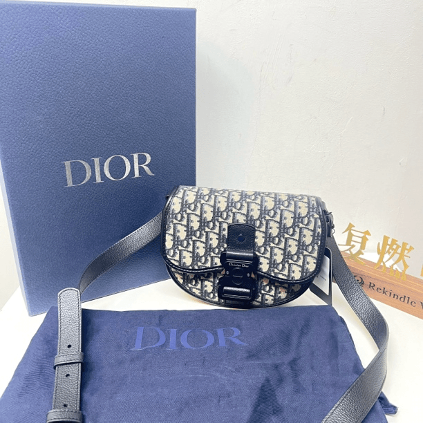 99新 DIOR/迪奥 复燃精选/迪奥 Gallop蓝色老花邮差包