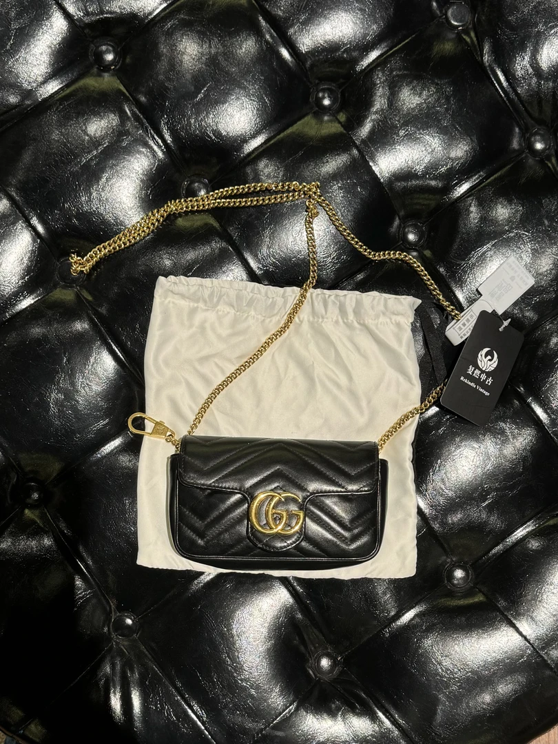 95新 GUCCI/古驰 复燃精选/Gucci 马蒙 超迷你 黑色 波浪纹