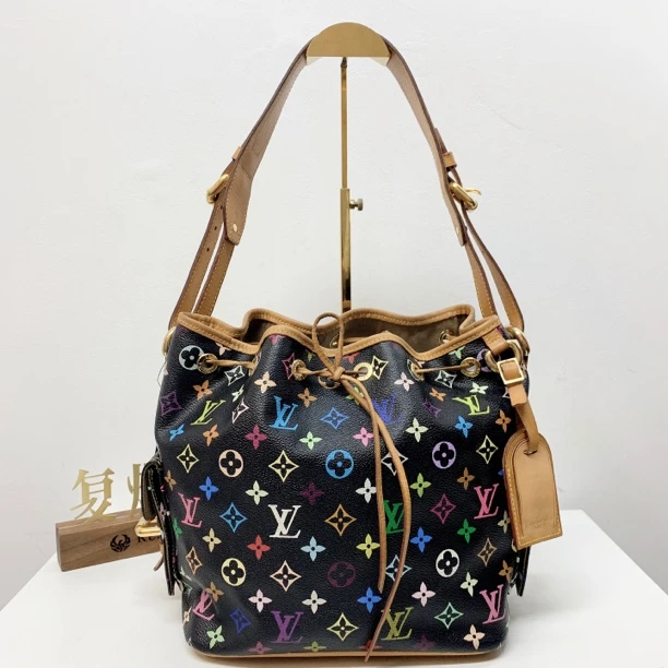 95新 LouisVuitton/路易威登 复燃精选/黑三彩水桶手提包