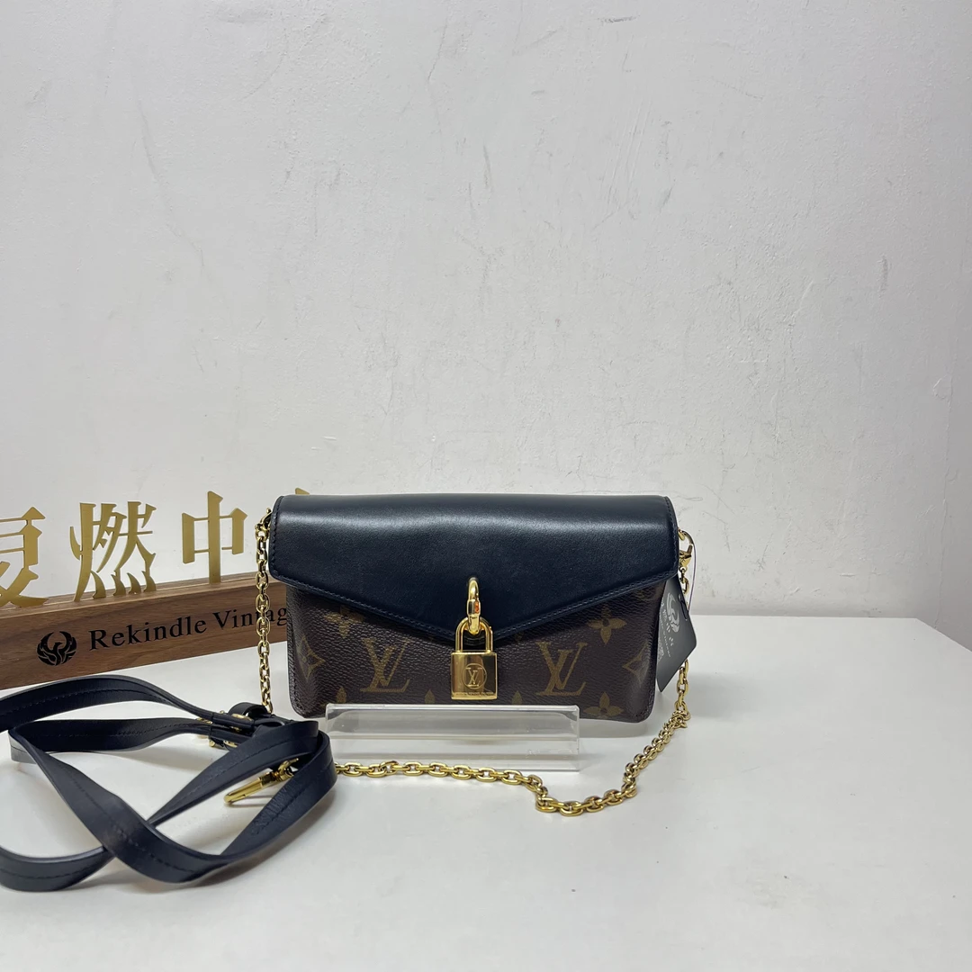 95新 LouisVuitton/路易威登 复燃精选/LV 黑拼棕老花锁头包
