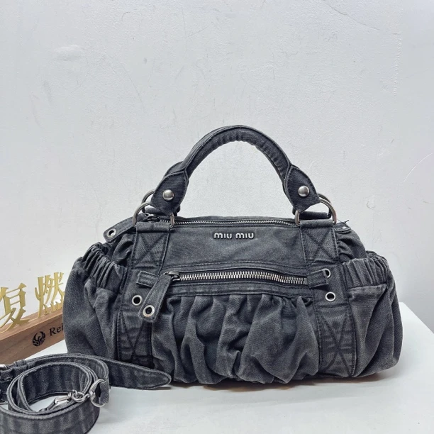 95新 MIU MIU/缪缪 复燃精选/水洗牛仔2way法棍包