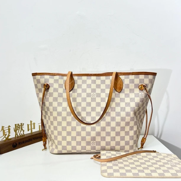 95新 LouisVuitton/路易威登 复燃精选/LV白棋盘格中号子母nf19年