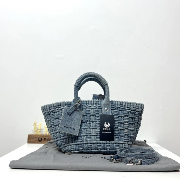 95新 Balenciaga/巴黎世家 复燃精选/巴黎世家 牛仔编织菜篮子