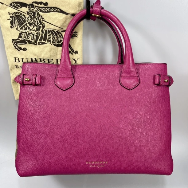 99新 BURBERRY/博柏利 复燃精选/粉色战马格托特手提包