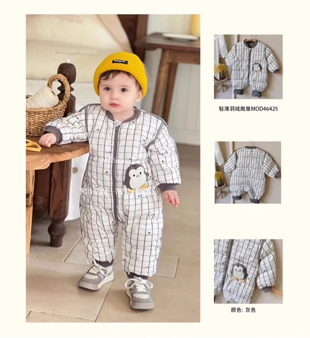 轻薄小企鹅90白鸭绒羽绒南方0度冬季宝宝连体衣保暖外出服婴儿