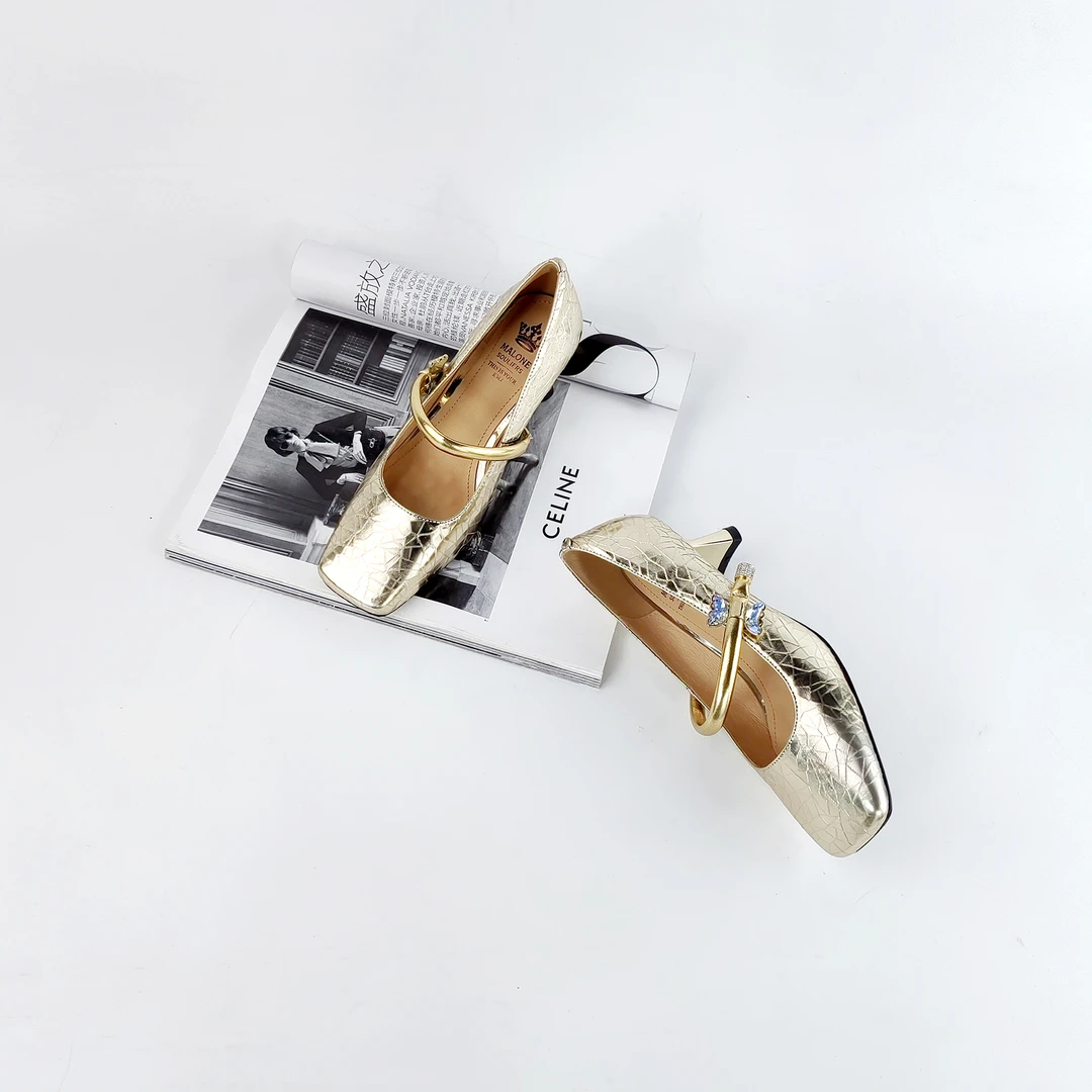 2024秋新款法式小众方头时尚浅口高跟鞋玛丽珍扁跟轻奢女单鞋3582