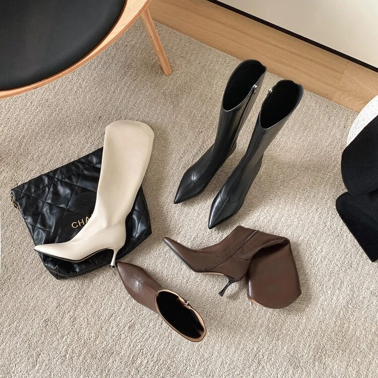 【珊姐推荐】尖头气质细跟包脚显瘦尖头v口大气女高筒靴长靴2157