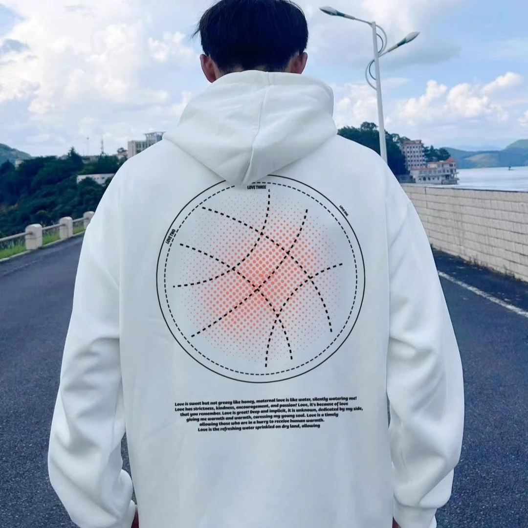 篮球运动连帽卫衣纯棉美式薄款加绒秋冬保暖套头宽松带帽男印花