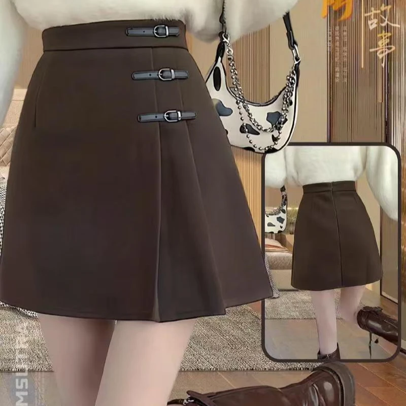 [051-100]高腰御姐风成人短裙纯色半身裙气质显瘦百褶裙A字