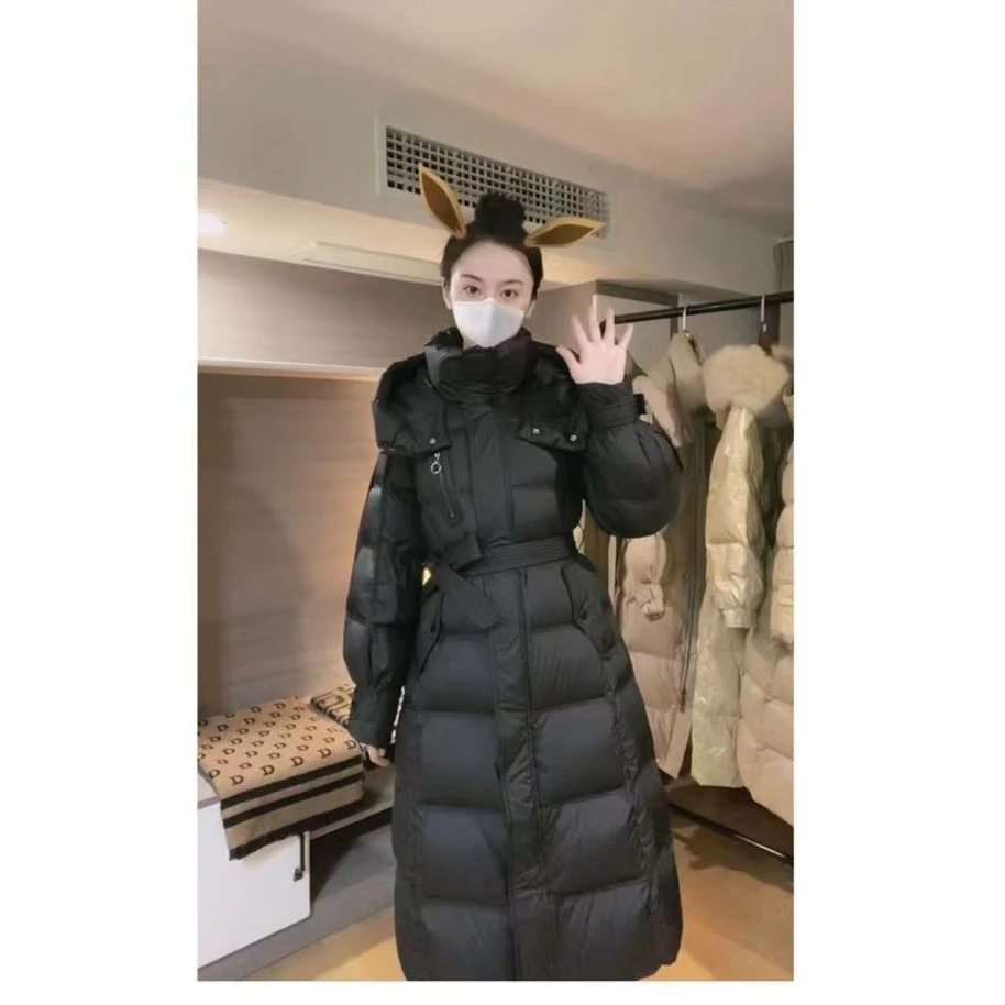 长款羽绒服显瘦过膝灯笼袖连帽保暖羽绒服【24ZB019】