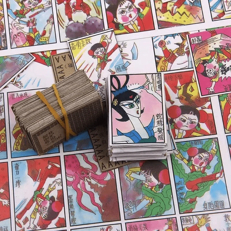 怀旧洋画片8090后拍洋片游戏宝宝小卖部烟纸牌手工剪纸童年回忆牌