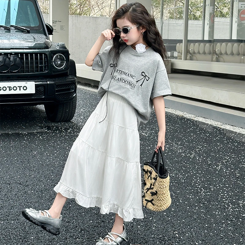 【米唐】女童白色半身裙春季新款高腰百搭A字裙温柔设计感木耳边潮