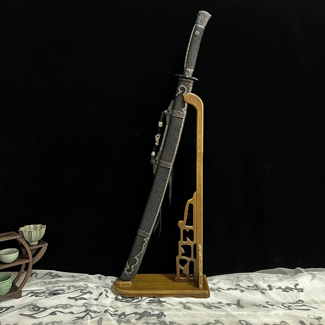 掌门郭家兴亲制 原模手工雕刻 墨龙清刀 大马工艺雁翎刀 未开刃