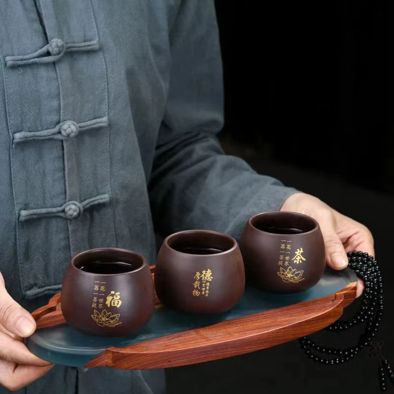 紫砂茶杯个人专用百家姓定制描金主人杯功夫泡茶盏杯大容量品茗杯