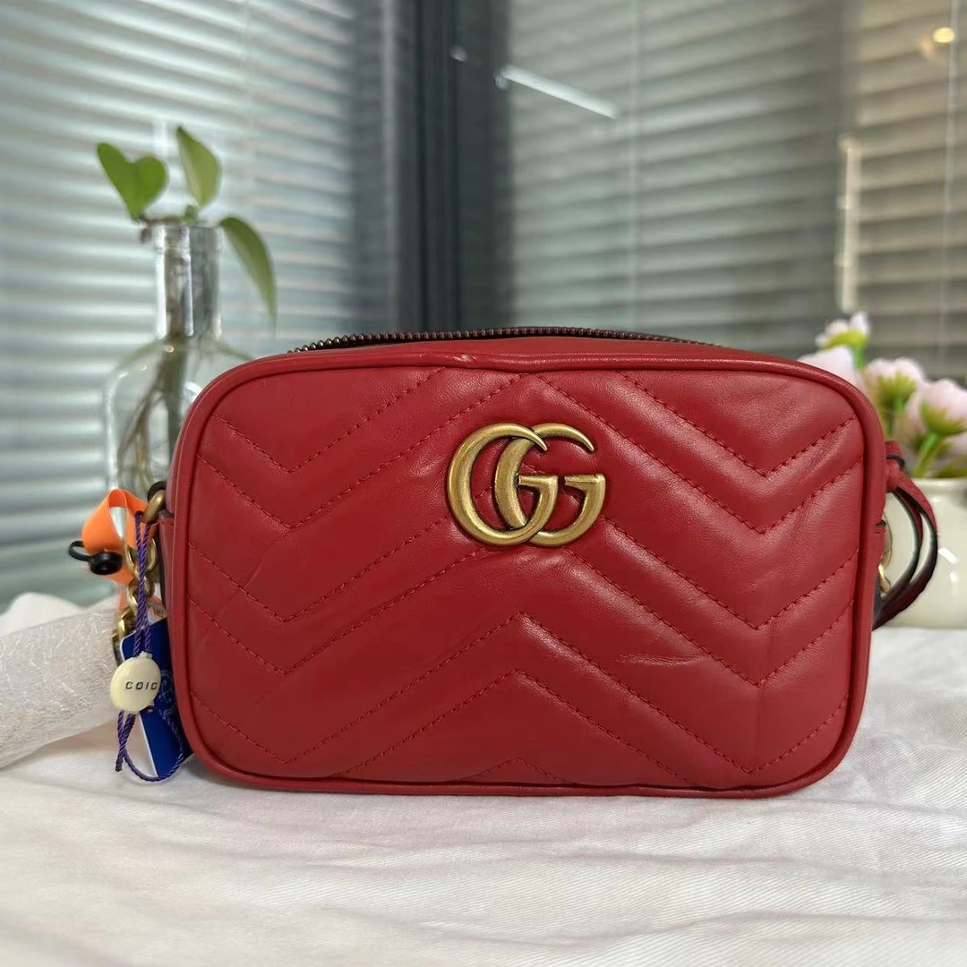 95新 GUCCI/古驰 古驰马蒙相机包手拿包红色
