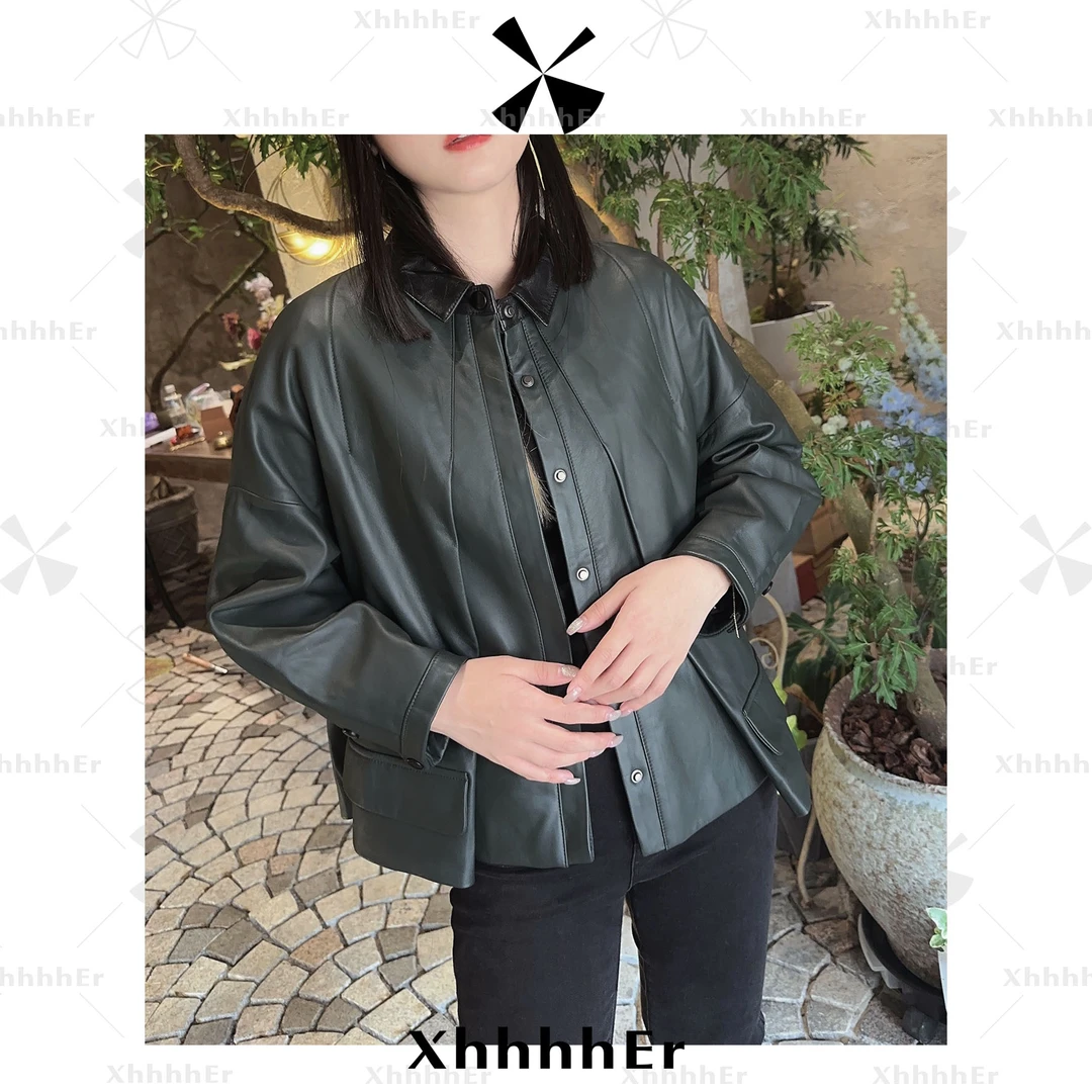 辛儿/小个子“全绵羊皮”百搭通勤时尚纯色摩登雅致斗篷皮衣XY1237