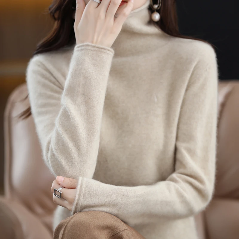 100纯羊毛一线成衣堆堆领羊毛衫针织衫纯羊毛衫毛衣显瘦长袖网红