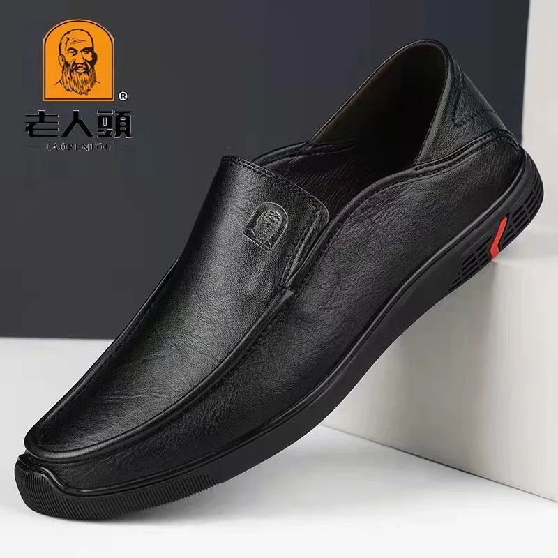 老人头皮鞋男真皮夏季软皮透气2025新款男士懒人一脚蹬软底休闲鞋