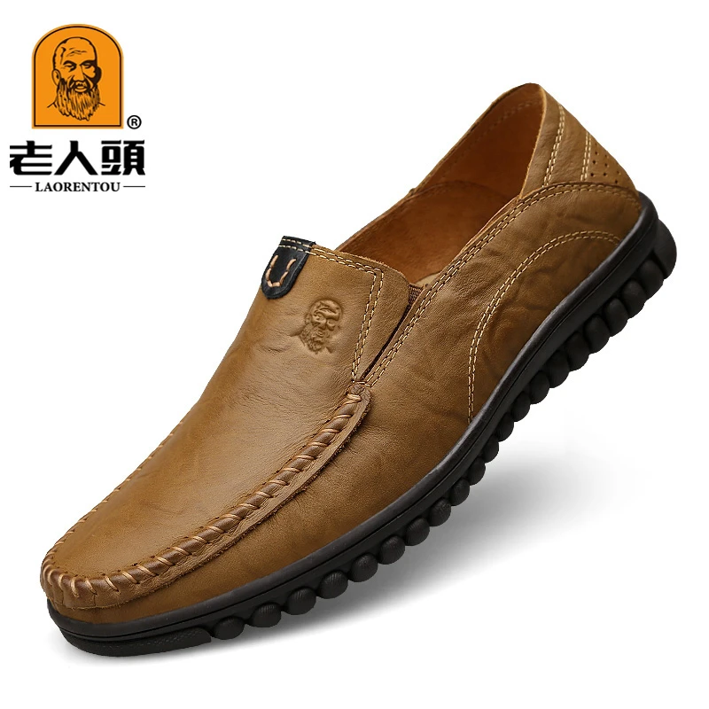 老人头官方正品男鞋真皮宽头男士休闲皮鞋软皮软底透气中年爸爸鞋