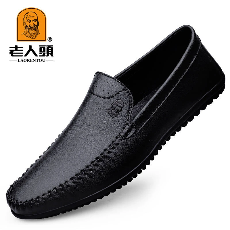 老人头正品夏季2025新款男士休闲皮鞋真皮软底透气一脚蹬软皮男鞋