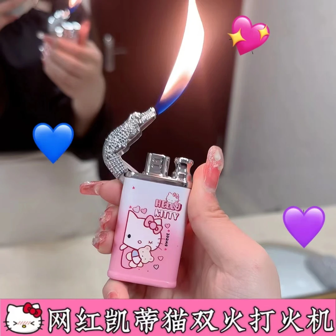 网红新款鳄鱼双火打火机明火卡通渐变防风个性高颜值送男友礼物潮