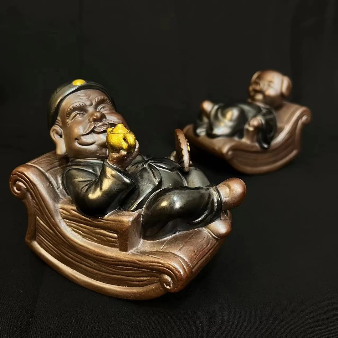 摇摇地主摇摇猪茶宠摆件居家生活特色陶瓷可养摇椅财富财主爷茶玩