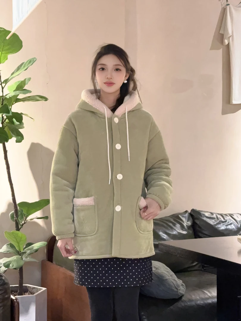 三层加厚家居服套装女装冬季时尚加厚加绒女可外穿睡衣宽松款连帽