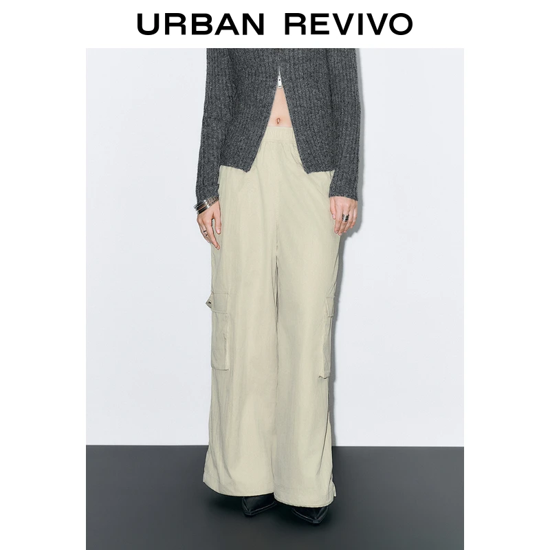UR秋季新款女装休闲工装风口袋松紧腰阔腿裤UYV640034