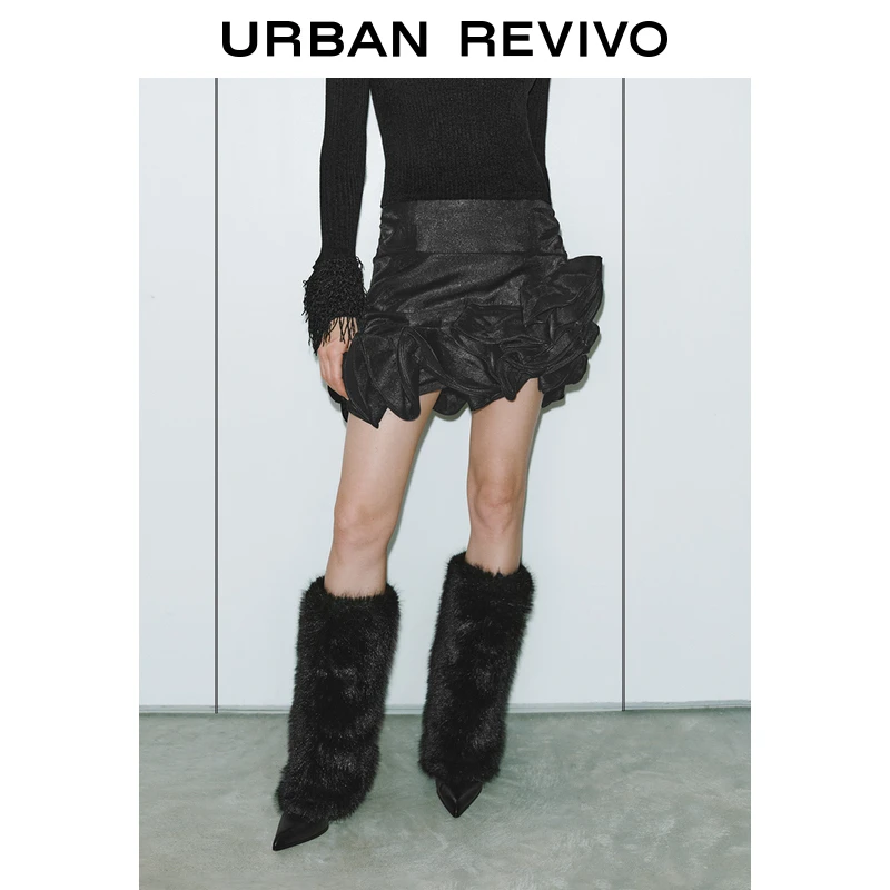 UR冬季新款女装甜酷少女感叠层荷叶边半裙UWG540125