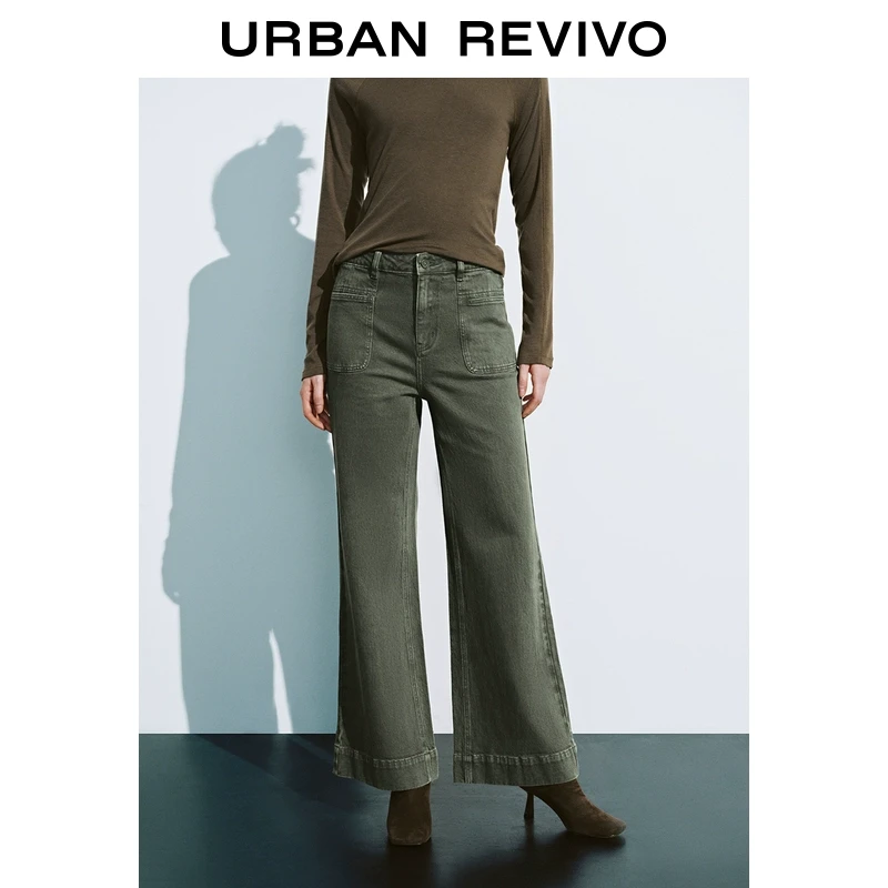 UR冬季新款女装简约复古丹宁阔腿休闲长裤UWH840140