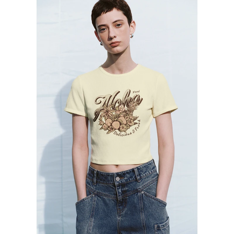 UR女装时尚休闲印花修身短款短袖T恤UWL440188