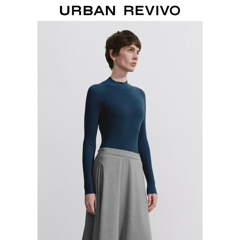 UR秋冬新款女装简约气质百搭立领修身针织衫UWB940013
