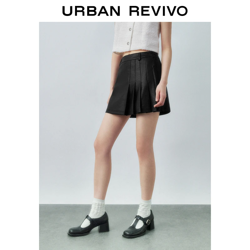 UR冬季新款女装都市简约质感褶饰高腰半裙UYU540026