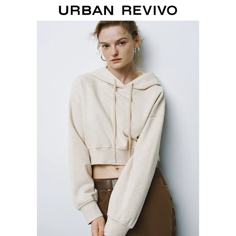 UR冬季新款女装休闲感简约连帽抽绳短款卫衣UYY440092