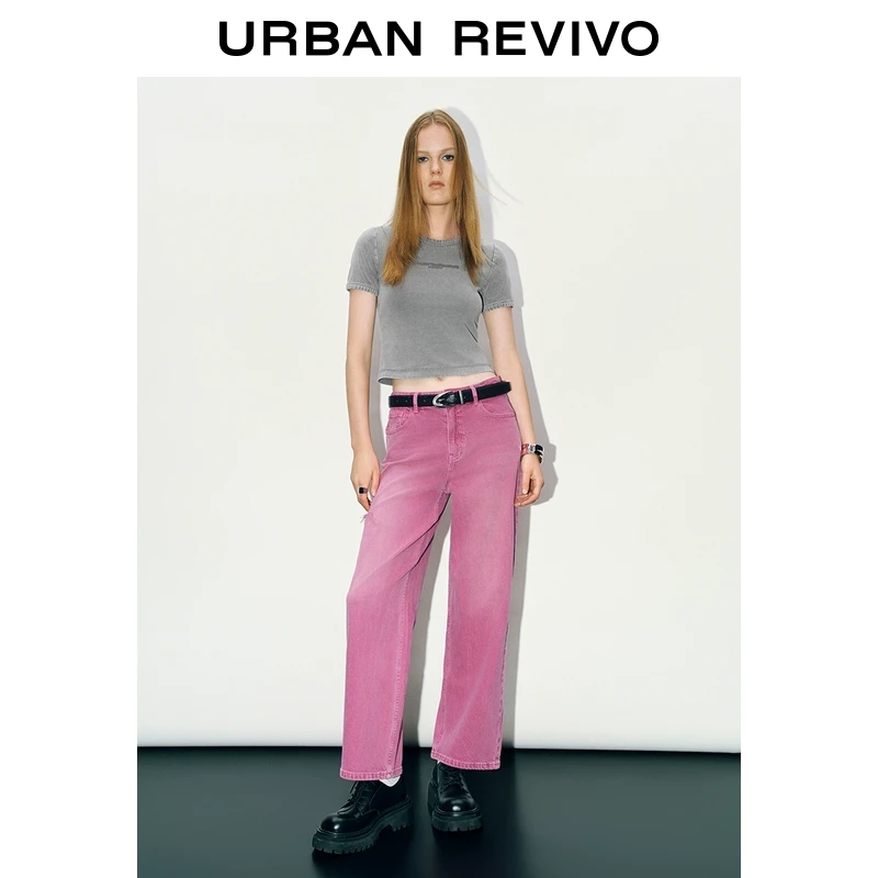 UR2025秋季新款女装潮流多巴胺水洗破洞牛仔长裤UWV840218