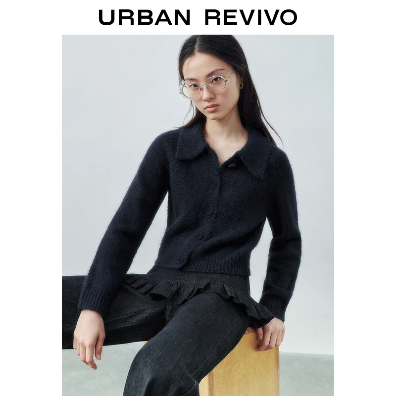UR冬季新款女装简约气质纯色插肩软糯针织开衫UYU940062