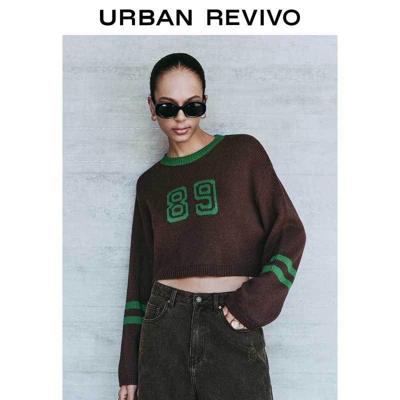 UR2024冬季新款女装美式学院风撞色提花软糯针织衫UYY940085