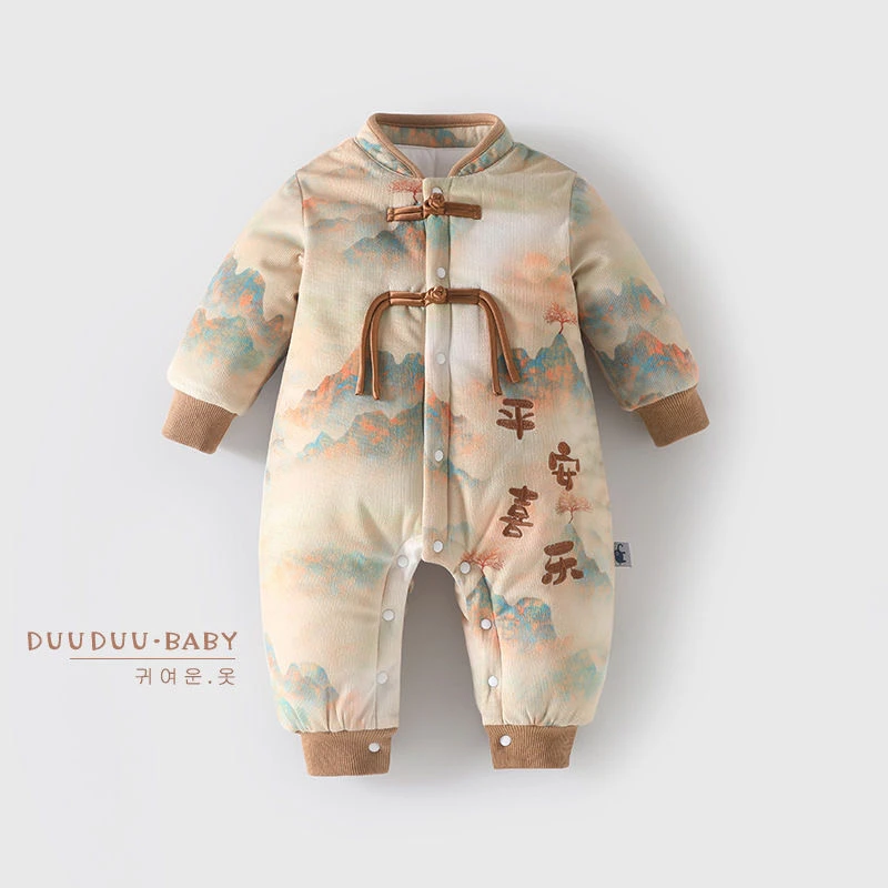 周岁宝宝冬款爬服哈衣满月新生儿衣服外出服连体衣婴儿冬加绒加厚