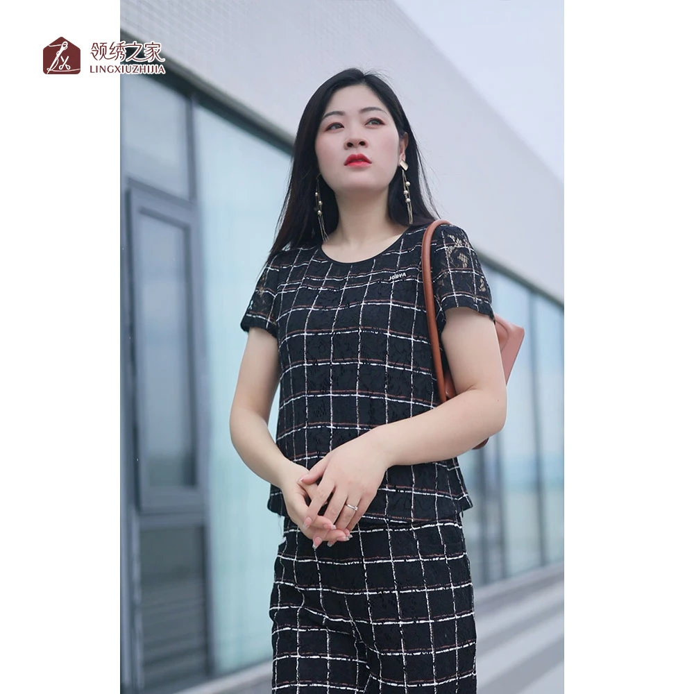 蕾丝碎花绣花拼接衬衫上衣#L701705A-05镂空夏季时尚气质圆领显瘦