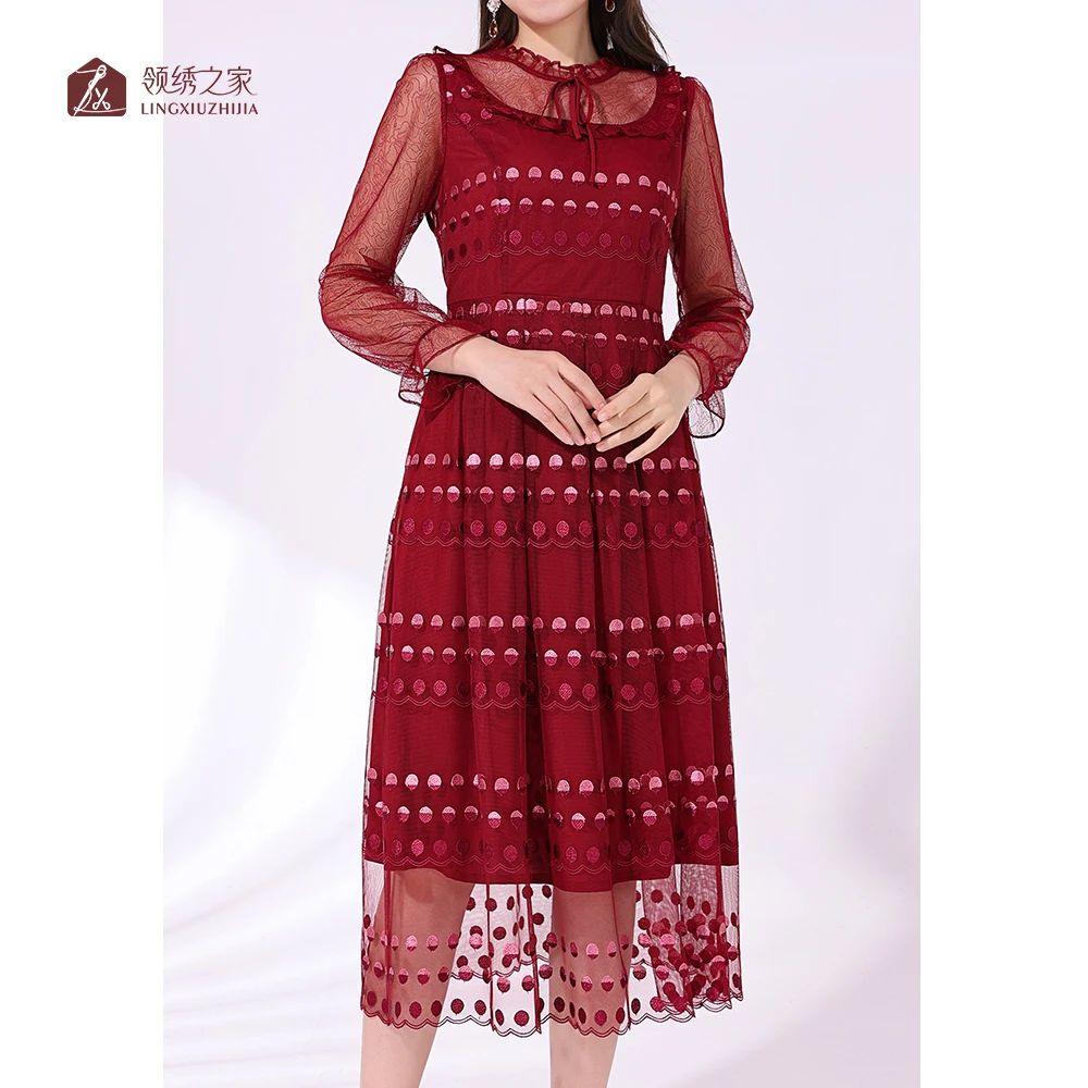 蕾丝绣花连衣裙碎花妈妈装#YA78600H-10时尚洋气显瘦气质休闲修身