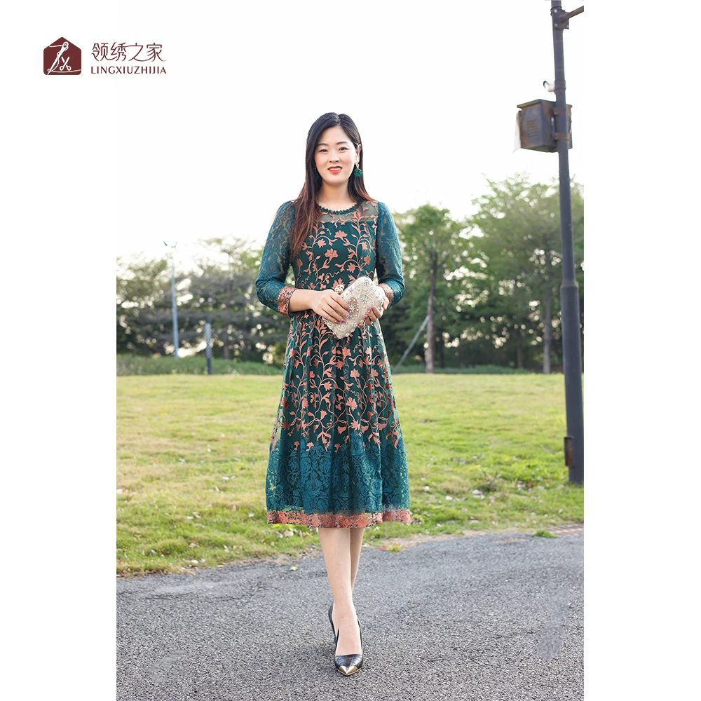 蕾丝绣花连衣裙台湾装妈妈装#L800712H-14春天仙女裙碎花显瘦气质