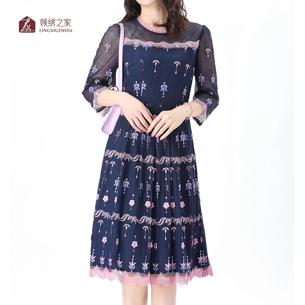 蕾丝绣花连衣裙台湾装妈妈装#YA71626H-32气质时尚夏季女装连衣裙