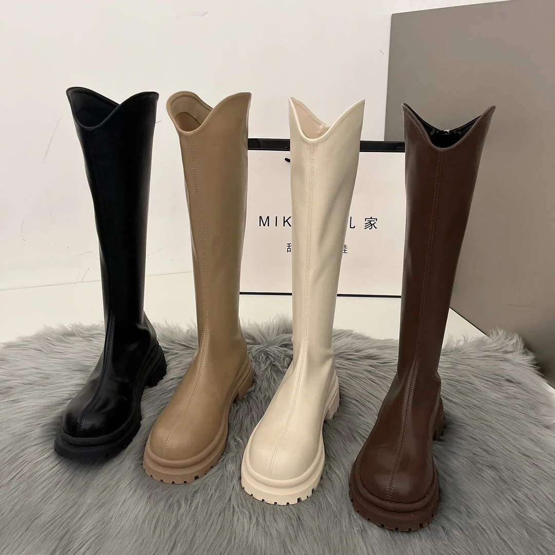 UHCK马丁靴女夏白色韩系靴子V口超火牛仔靴2025年新款骑士厚底长